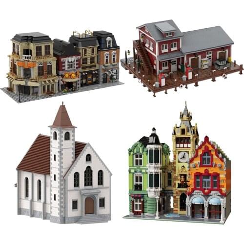 MOC Citys Street Rome Store Designer Church European Houses Medieval church Building Blocks High-tech Constructor Bricks Toys