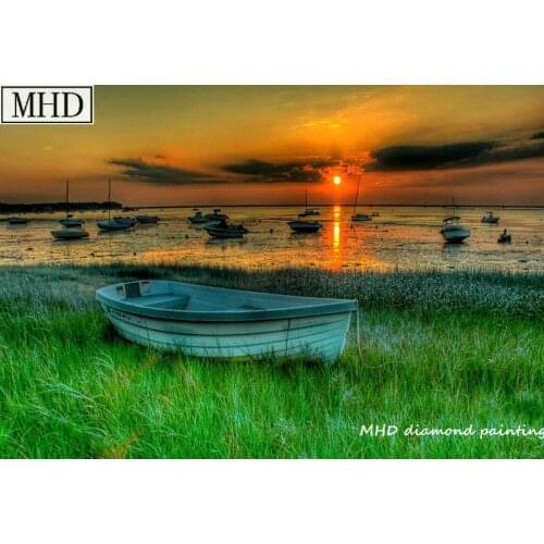 MHD Full Square Diamond Painting Landscape Boat Sunset Diamond Embroidered Mosaic Cross Stitch Decoration Kit 40x60cm