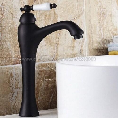 Oil Rubbed Bronze Ceramic handle Deck Mount Bathroom Sink Vessel Faucet Basin Mixer Tap - Single Hole Knf551