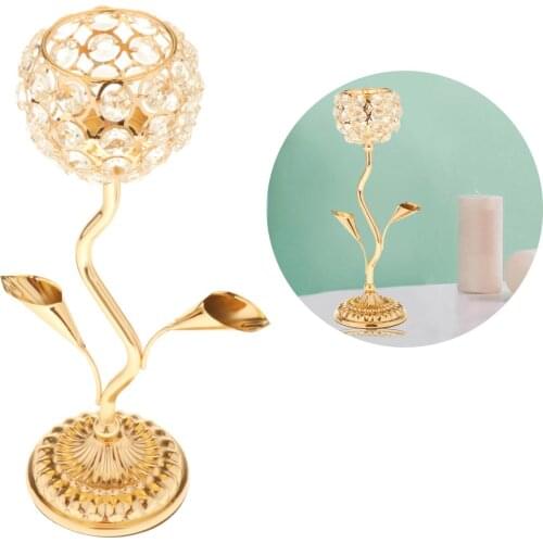 Golden Metal Crystal Candle Tea Light Holder Elegant Wedding Dining Table Decorative Centerpiece Anniversary Celebration Decor