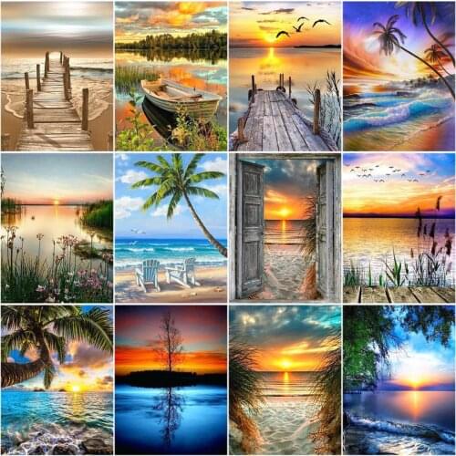 RUOPOTY Frame Picture Painting By Numbers For Adults Diy Gift Boat Landscape Modern Drawing Coloring By Numbers For Home Decor