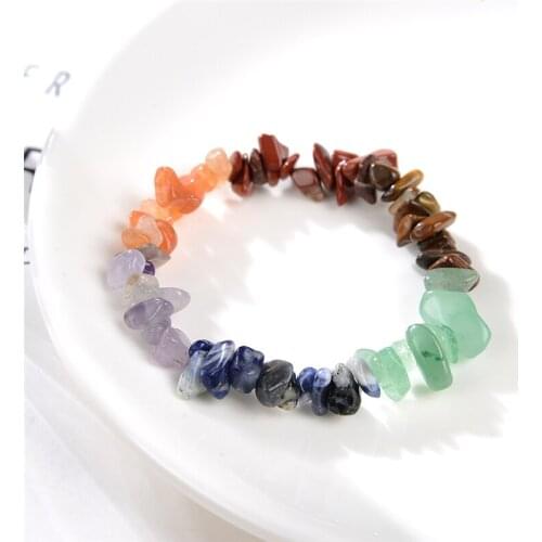 Irregular Natural Stone Bracelet Stretch Chip Beads Nuggets Amethysts Aventurine Agates Crystal Bracelets Bangles Gift 18cm B408