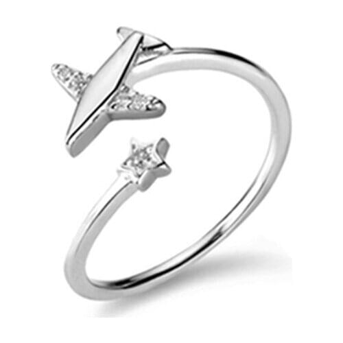 Luckydays 2021 New Zircon Airplane Five-pointed Star Opening Ring For Women Sweet Romantic Jewelry All-Match