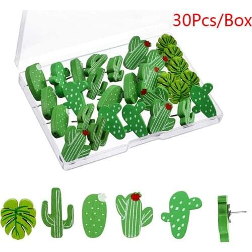 New 30Pcs Wooden Push Pins Cactus Palm Leaf Thumb Tack Decor Cute Pushpins for Wall