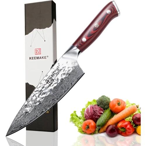 KEEMAKE High Quality 6.5'' Chef Knife Hammer Damascus AUS-10 Steel Blade Kitchen Knives G10 Handle Sharp Meat Slicing Chef Knife