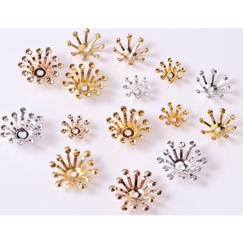 100 PCS Metal Copper Stamen Flowers Base Filigree Hollow Out Flowers Bead Caps DIY Handmade Accessories For Jewelry Making