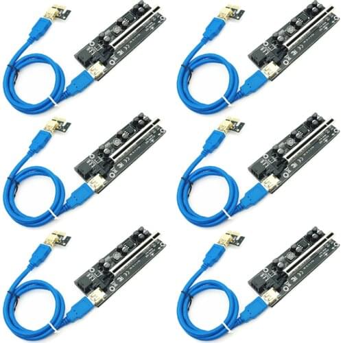 6pcs Newest 009S PLUS USB 3.0 PCI-E Riser VER009 Express 1X 4x 8x 16x Extender pcie Riser Adapter Card SATA 15pin to 6 pin Power