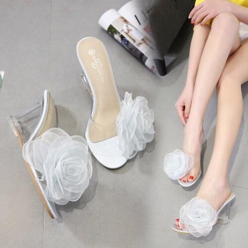 Dwayne New Summer Women Slippers PVC Transparent Open Toe Women Flowers Shoes Women High Heels Wedges Sandals Female Jelly Shoes