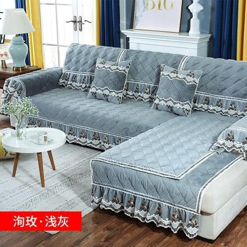 Gray Luxury Thick Plush Sofa Cover Pillowcase Non-slip Cushion Soft Warm Sofa Towel Slipcover Lace Sofa Set For Living Room B2