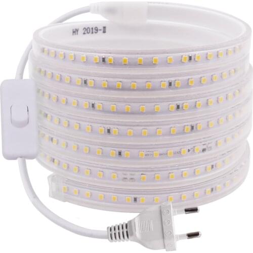 LED Strip Waterproof with 220V EU Switch Plug Not Dazzling Outdoor Use 120LEDs Flexible Ribbon LED Light