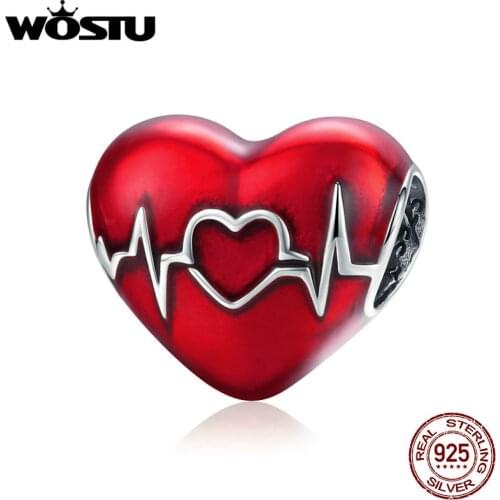 WOSTU 925 Sterling Silver Openwork Beads Heartbeat Fit Original Charm Bracelets Jewelry making Silver beads