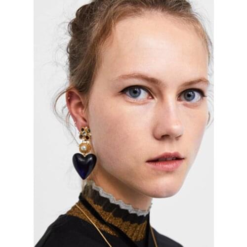 ZA New Design Alloy Heart Shape Dangle Earring For Retro Fashion Statement Gold Earring Wedding Party Jewelry