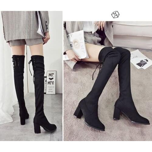 2018 Fashion Women Boots Spring Winter Over The Knee Heels Quality Long Comfort Square Botines Mujer Thigh High Boots