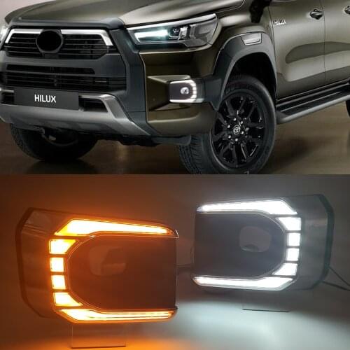 1 Pair For Toyota Hilux 2020 2021 Revo LED Daytime Running Light Dynamic Turn Yellow Signal Relay Car 12V LED DRL Day Light