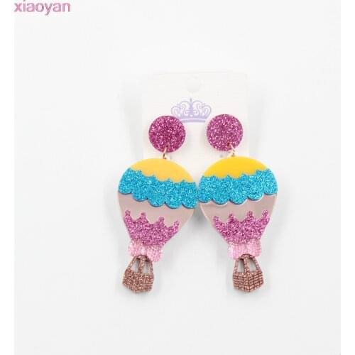 1pair) hot air balloon earrings cute women earrings glitter acrylic earrings
