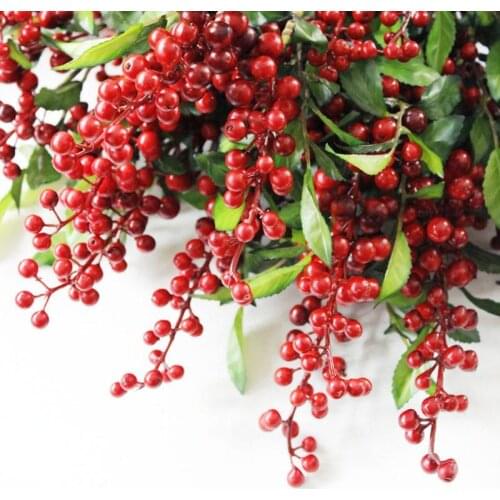 Artificial Flowers For Decoration Red Bird Berry Spray Stem Of Faux Berries Autumn/Christmas Fake Flowers Fall Decoration