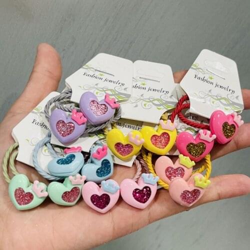 14Pcs/Set Girls Cute Heart Crown Rubber Elastic Hair Bands Children Ponytail Holder Scrunchie Headband Kids Hair Accessories
