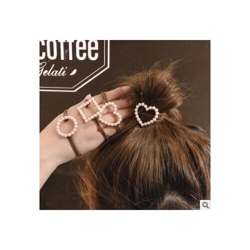 200pcs/lot DIY Brown/White Pearl Rubber Bands Double-deck Heart Circle Elasticity Hair Rings Styling Tools Accessories HA646