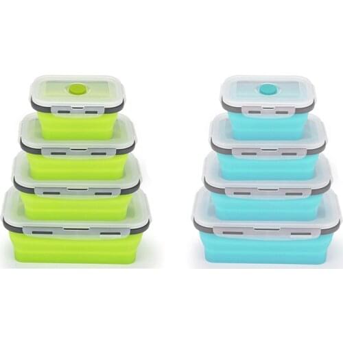 4Pcs Set Foldable Silicone Food Lunch Box Fruit Salad Storage Food Box Container Dinnerware Conveniently Lunch Box
