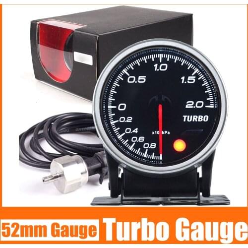 52MM Boost Gauge 2Bar Turbo Boost Meter 7 color backlight With Electronic Sensor Smoke Lens Stepper Motor 12V