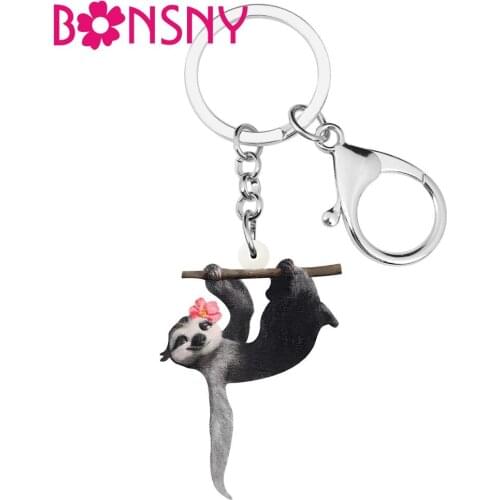 Bonsny Acrylic Black Sloth Keychains Keyring Cute Animal Key Chain Jewelry For Girls Kids Friends Novelty Gift Wallet Decoration