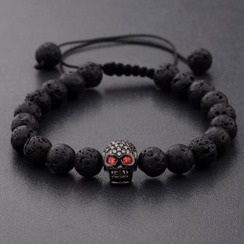 DOUVEI New White CZ Skeleton Black Natural Lava Stone Beads Bracelet 3 Colors Men Rope Chain Bracelet Homme For Women ABL001