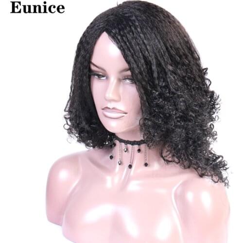 Long Afro Kinky Curly Yaki Wigs For Black Women 16 inch Natural Ombre Black Brown Synthetic Hair African American Yaki Wigs