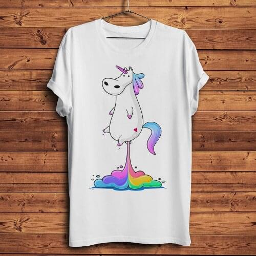 Cute fat unicorn farting rainbow launch funny tshirt men new white casual short sleeve unisex cute streetwear t shirt