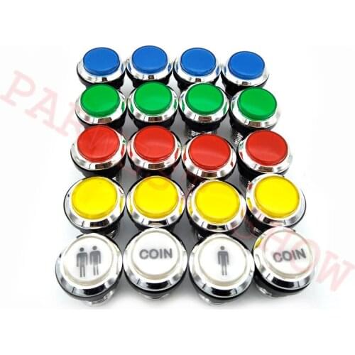 1Set CHROME Plated illuminated 12V LED Arcade Push Button with microswitch 1P/2P/Coin Arcade Push Button for DIY Arcade Kit Part