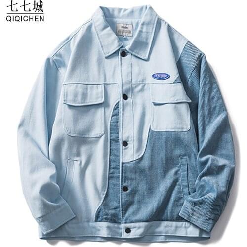 Hip Hop Patchwork Varsity Jacket Men Women Cashew Flowers Denim Oversize College Jackets Unisex Streetwear Vintage Bomber Coat