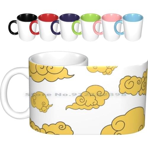 Cute Yellow Clouds On White Ceramic Mugs Coffee Cups Milk Tea Stars Moon Skies Moonlight Love Night Nature Luna Sky Heavens