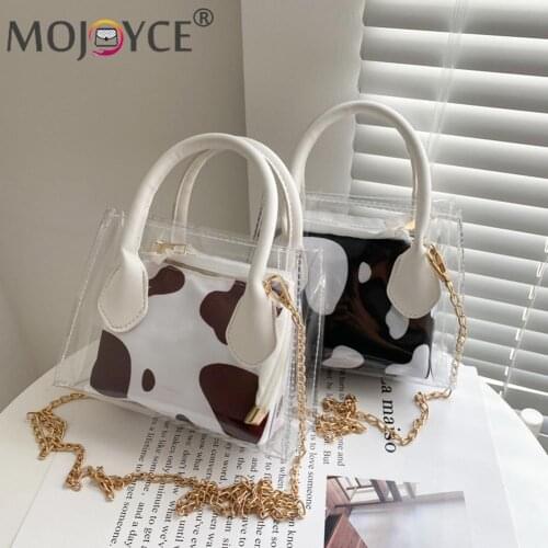 Fashion Women Bag Transparent Chain Shoulder Crossbody Ladies Print Mini Purse PU Leather Shoulder Bags for Women