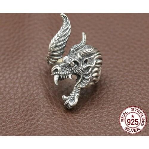 100% 925 sterling silver mens ring personality fashion retro punk jewelry carved dragon shape to send lovers gift 2018 new hot