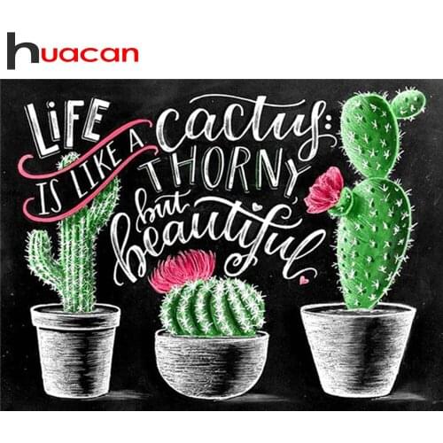 Huacan 5d DIY Diamond Painting Full Square Cactus Text Diamond Embroidery Complete Kit Mosaic Blackboard Drawing Flower Puzzle