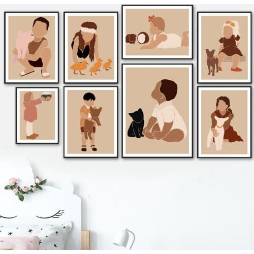 Baby Girl Boy Dog Cat Rabbit Duck Sheep Wall Art Canvas Painting Nordic Posters And Prints Wall PicturesNursery Decor Kids Room