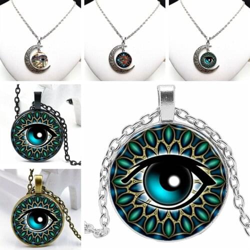 2020 New Fashion Men and Women Chic Glass Cabochon Evil Eye Pendant Necklace Bohemian Evil Eye Necklace