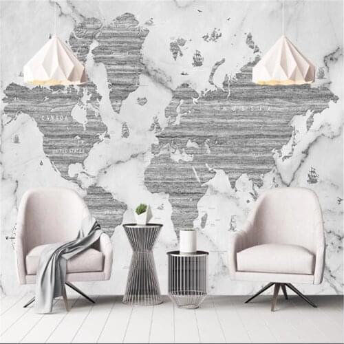 Milofi custom photo wallpaper 3D printing world map white marble decoration background wall paper mural