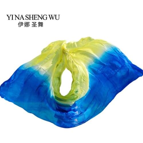 Silk Belly Dance Veil Belly Dance Veil Shawl Scarf Royal blue+Yellow Belly Dance Practice Performance Silk Veils 250/270*114 cm