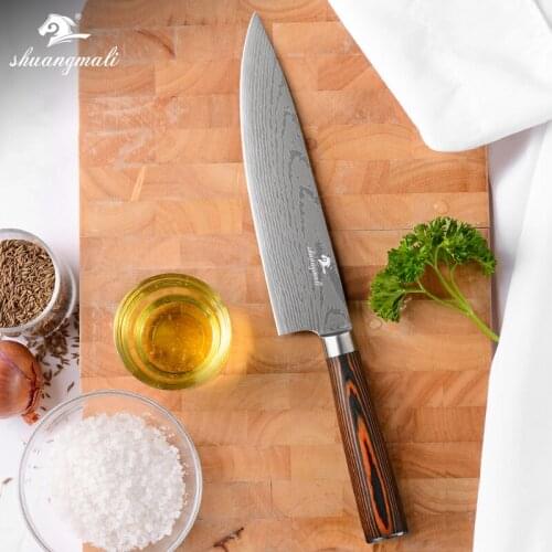 Shuangmali 8 Inch Petty Kitchen Knife Pakka Wood Handle Utility Chef Knives Sharp Japanese Cleaver Meat Vegetable Slicing Knife
