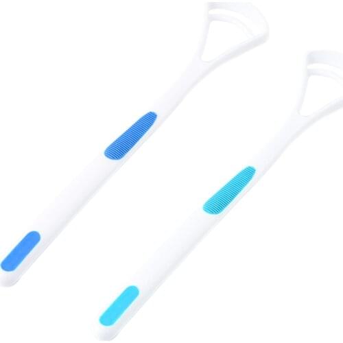 2 Pcs Blue Plastic Oral Hygiene Care Tongue Scraper Cleaner Cleaning Brush Dental Toothbrush Remove Bad Breath Keep Fresh Breath
