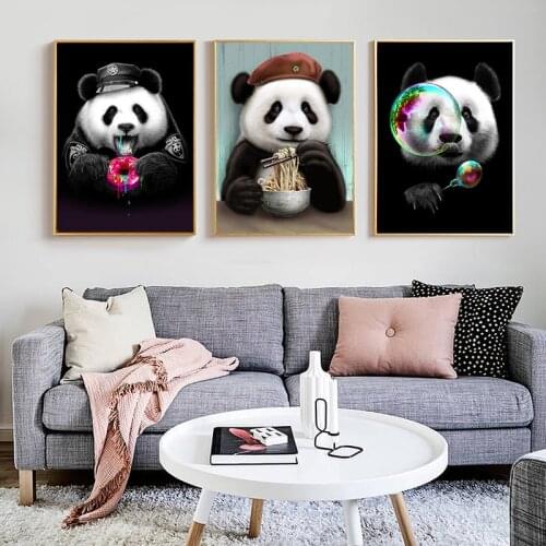 Funny Art Cute Cartoon Animals Panda Eating Canvas Painting Poster Print Cuadros Wall Art for Living Room Home Decor (No Frame)