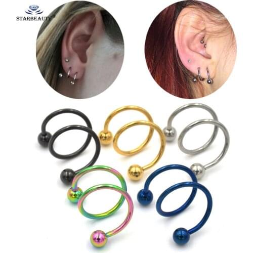 Starbeauty 2 pcs/lot 1.2*8/10mm S Spiral Helix Piercing Oreja Nose Ring Ear Piercing Tragus Pircing Cartilage Earrings Jewelry