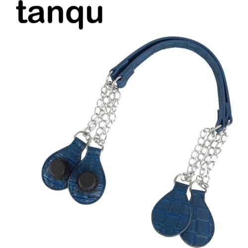 Tanqu 1 pair Embossed PU Weave Pattern Patchwork Chain Handle drop end Double Metal Chain for O Bag for EVA Obag Women Bag