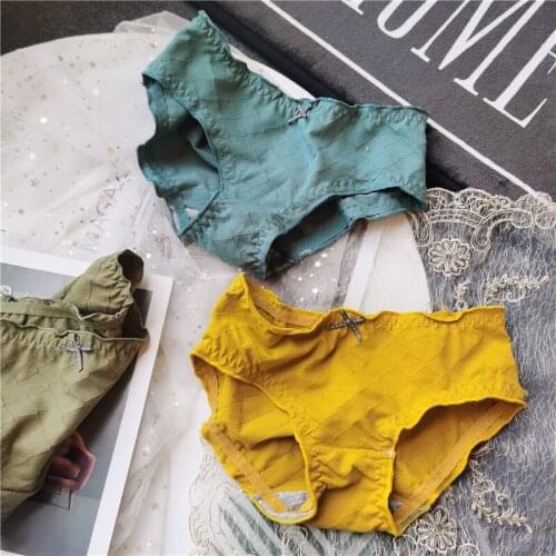 New Fashion Underwear Women Cotton Panties Low Waist Bow Briefs Cute Girl Underwear Seamless Lattice Underpants Female Lingerie