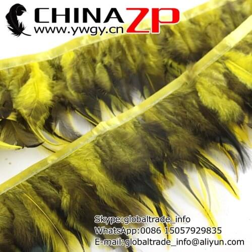 Manufacturer in CHINAZP Factory Retail and Wholesale 2 Yards Dyed Yellow and Black Rooster Saddle Feathers Trim