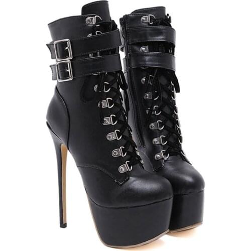 Demonia boots botas militares Mujer Ankle Boots Sexy High Heels Platform Boots PU Leather winter Booties Party shoes LJA480-2