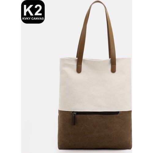 Panelled Women Bags for Ladies Shopping Handbags KVKY Original Design White Zipper Unisex Fashion Travel Women Canvas Bags