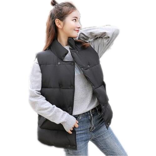 Women Down Cotton Short Vest Autumn Winter 2018 Fashion Button Vest Stand-Collar Loose Women Waistcoat Casual Outerwear VestQ610