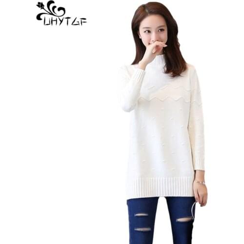 UHYTGF Woman Sweaters Turtleneck Autumn Basic Sweater Women Pullover Knit Sweater High Stretch Jumper Soft Warm Pull Femme 950