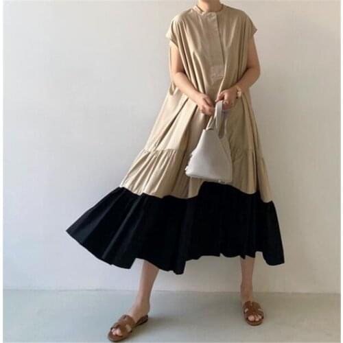 2020 Summer Pleated Dress Stitching Short Sleeve shirt Dresses plus size OL style Japanese office lady Maxi Dresses M-6XL